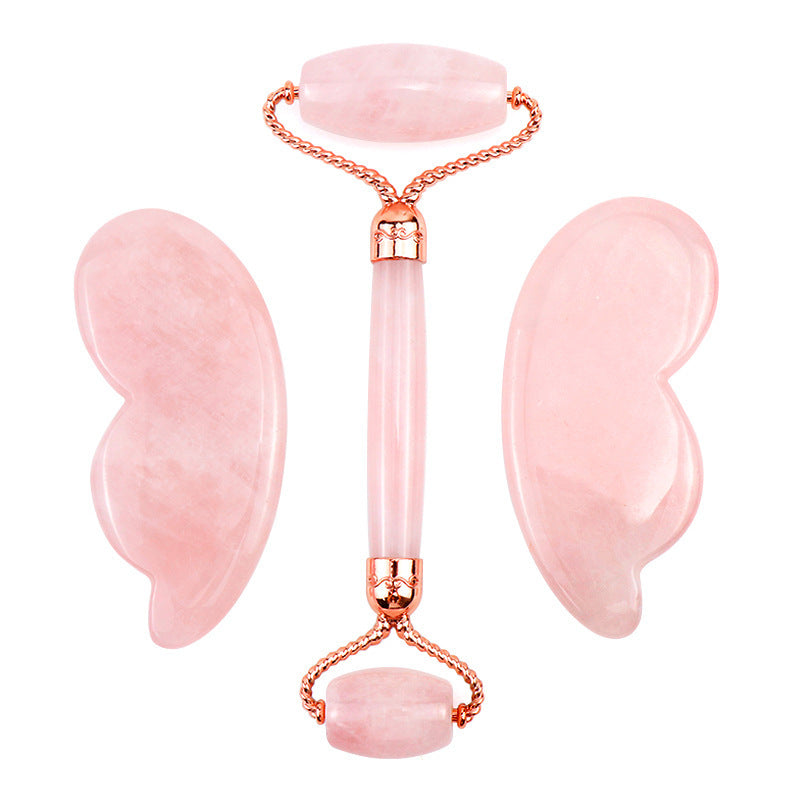Pink Crystal Roller Butterfly Jade Facial Beauty Massager Pure Ember