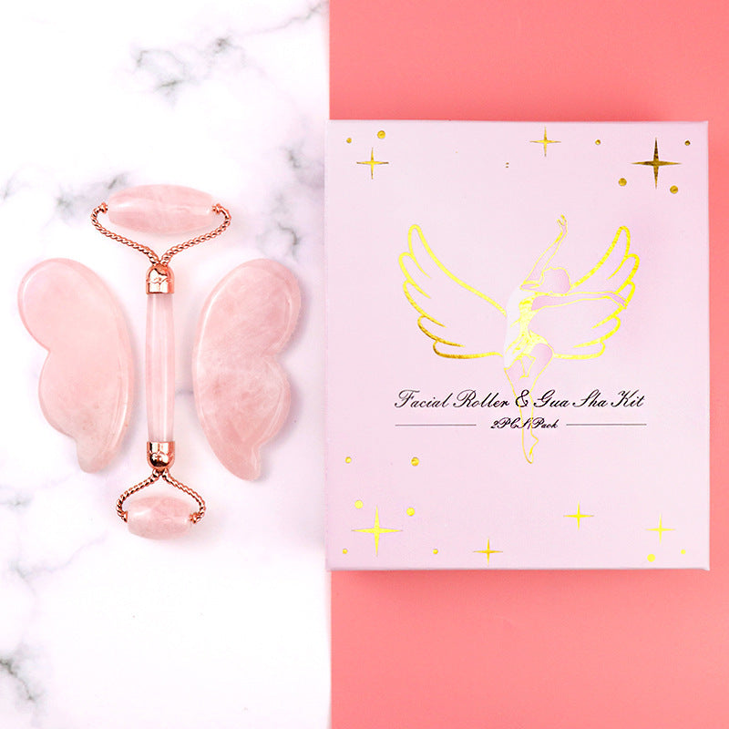 Pink Crystal Roller Butterfly Jade Facial Beauty Massager Pure Ember