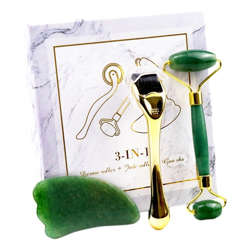 Micro-needle Powder Crystal Roller Jade Massager Face Scraping Board Beauty Spa Set Pure Ember