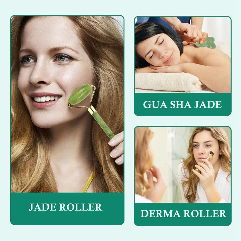 Micro-needle Powder Crystal Roller Jade Massager Face Scraping Board Beauty Spa Set Pure Ember