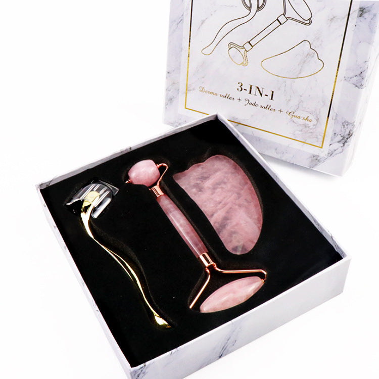 Micro-needle Powder Crystal Roller Jade Massager Face Scraping Board Beauty Spa Set Pure Ember