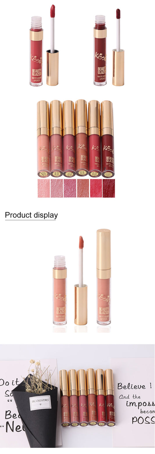 6Pcs/set Liquid Matte Lipstick Easy To Wear Long-lasting Lipstick Pure Ember