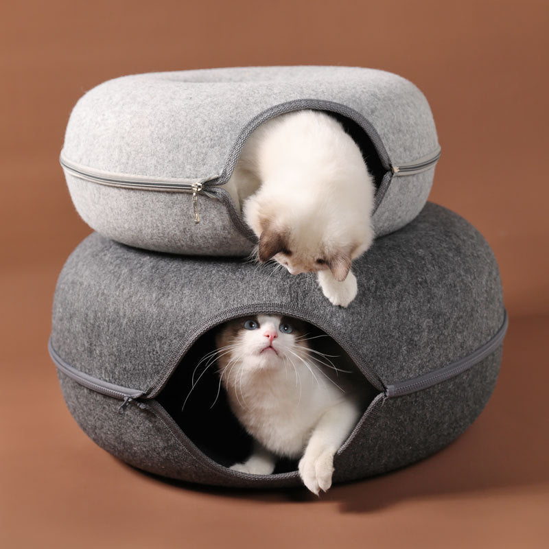 Cat Nest Round Woollen Felt Pet Dual-use Nest & Tunnel Pure Ember