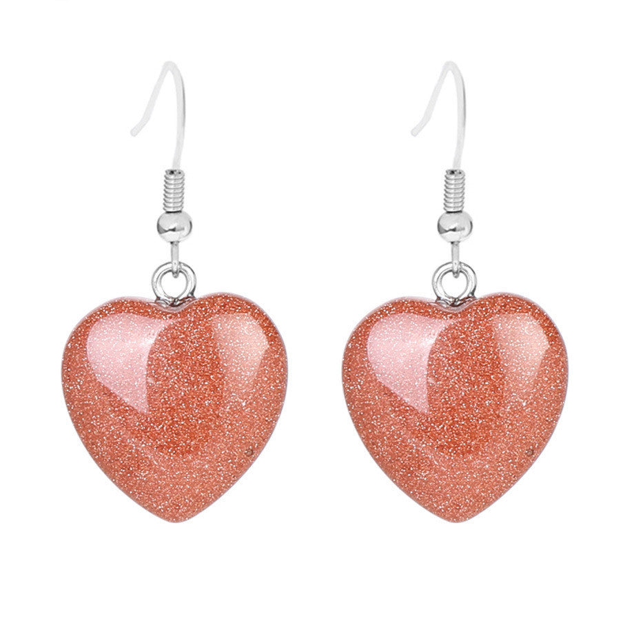Love heart earrings natural crystal stone Pure Ember