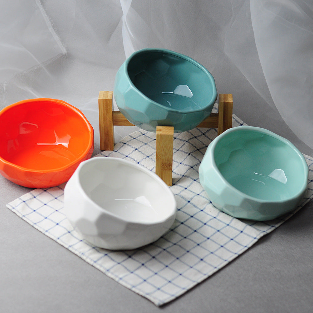 Pet Supplies Bowl Ceramic Cat Bowl Dog Bowl Oblique Mouth Pure Ember