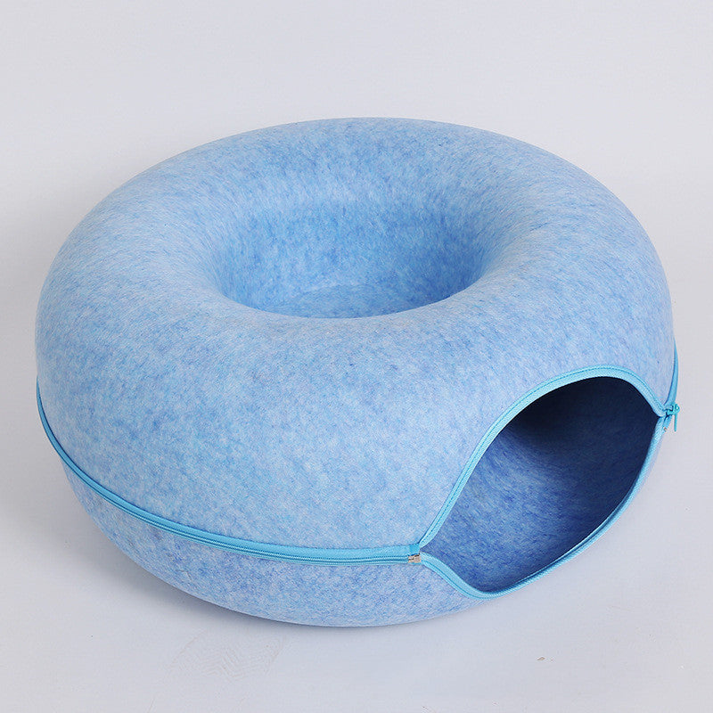 Cat Nest Round Woollen Felt Pet Dual-use Nest & Tunnel Pure Ember