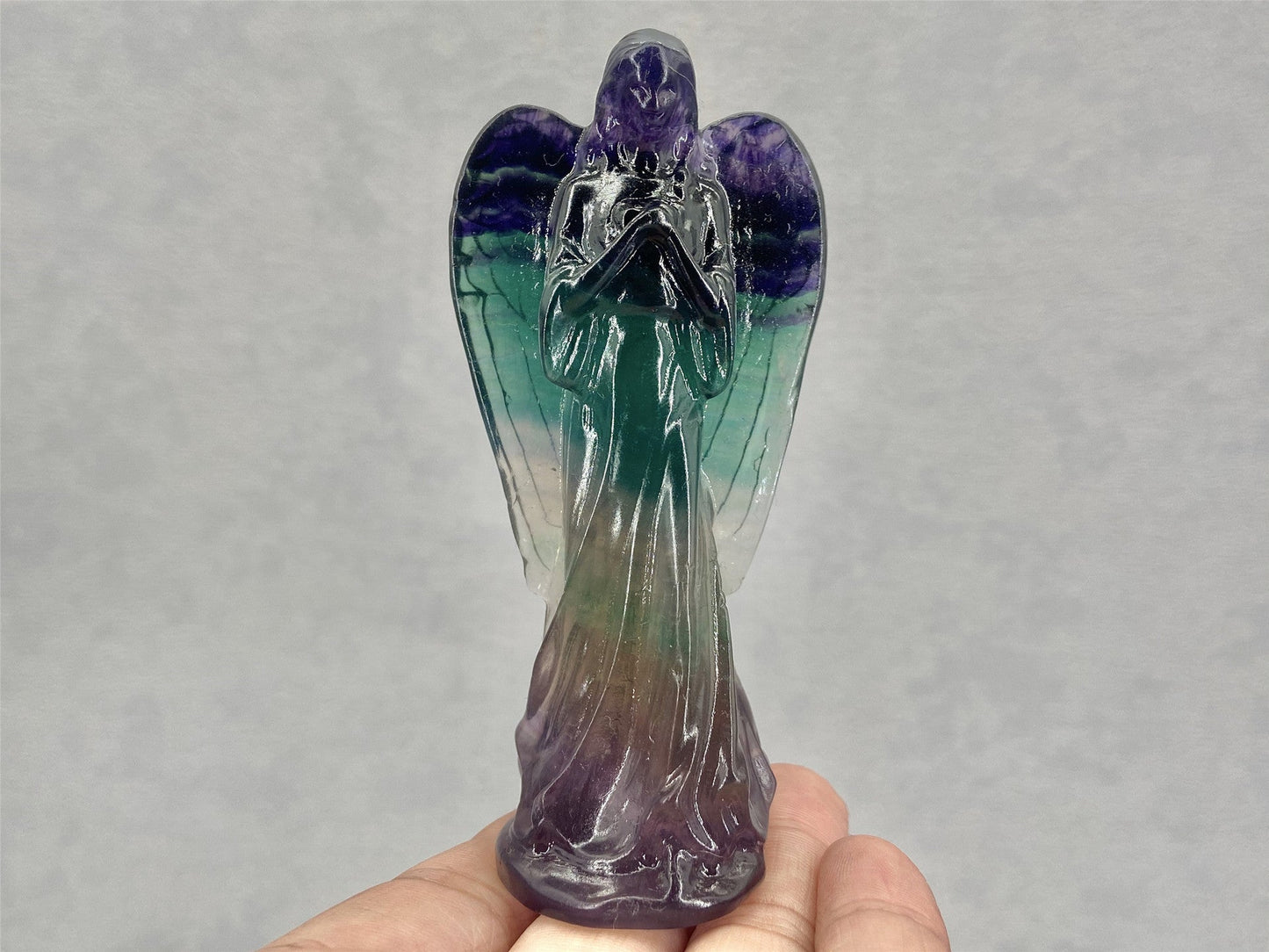 Natural Crystal Carving Colorful Fluorite Angel Pure Ember