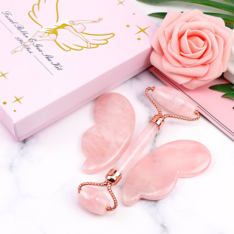 Pink Crystal Roller Butterfly Jade Facial Beauty Massager Pure Ember