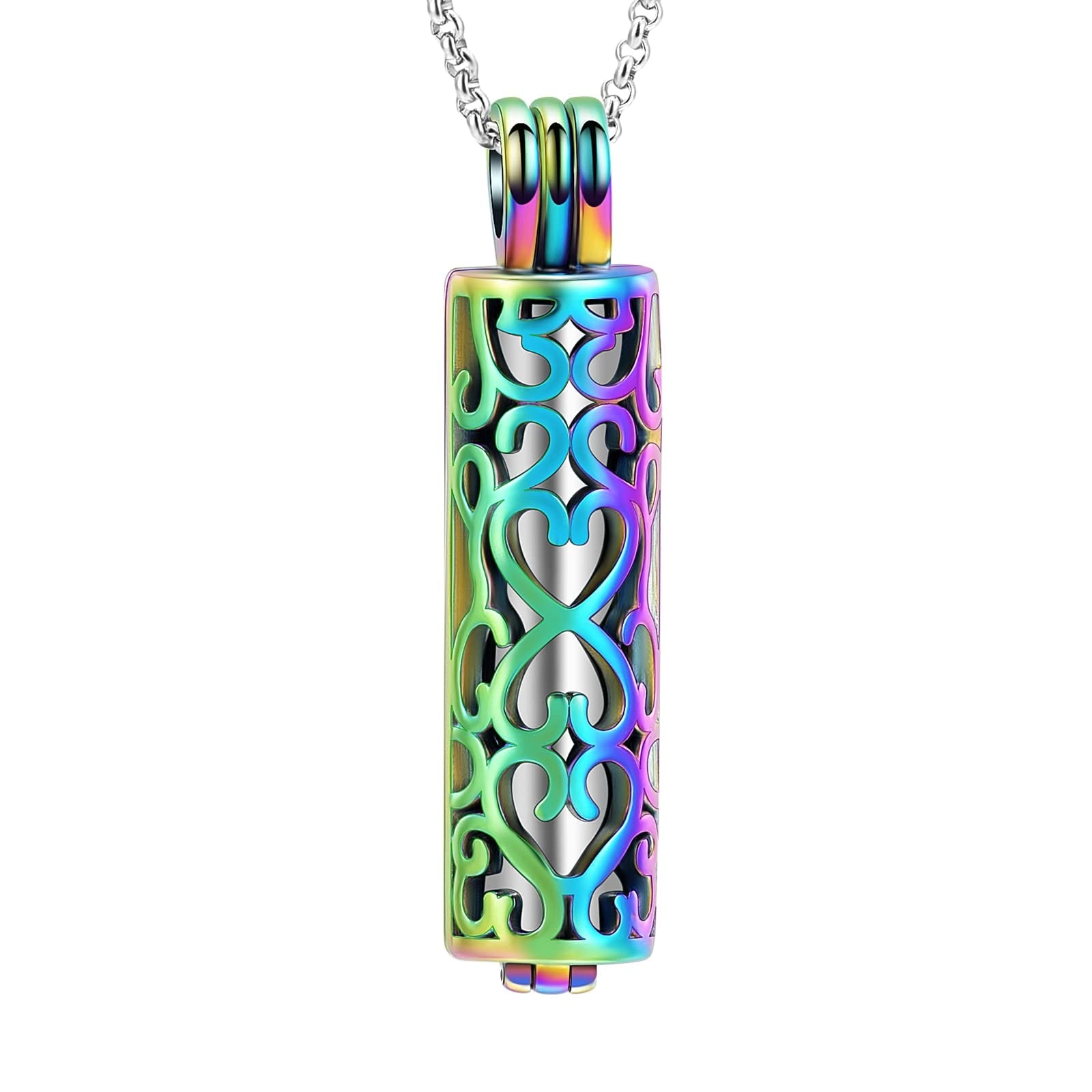 Cylinder Cremation Urn Necklace for Ashes rainbow