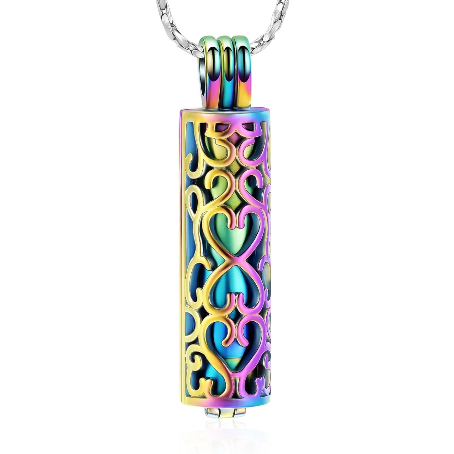 Cylinder Cremation Urn Necklace for Ashes rainbow