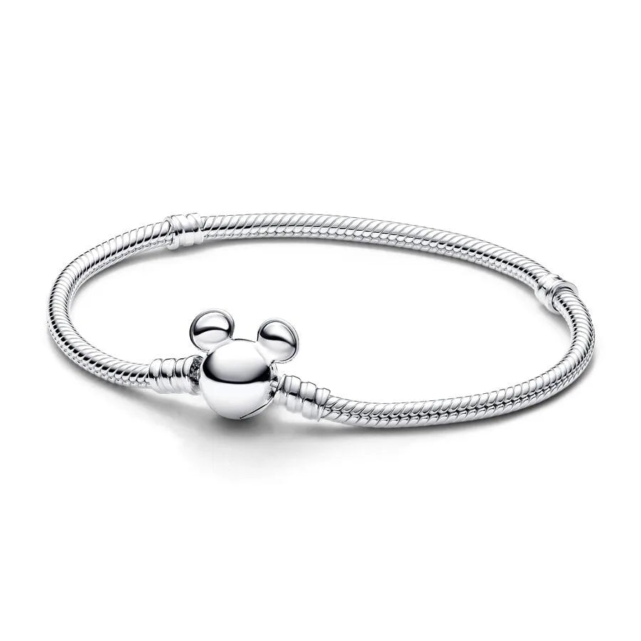 Disney Mickey Mouse Silver bracelet with a round charm on a white background
