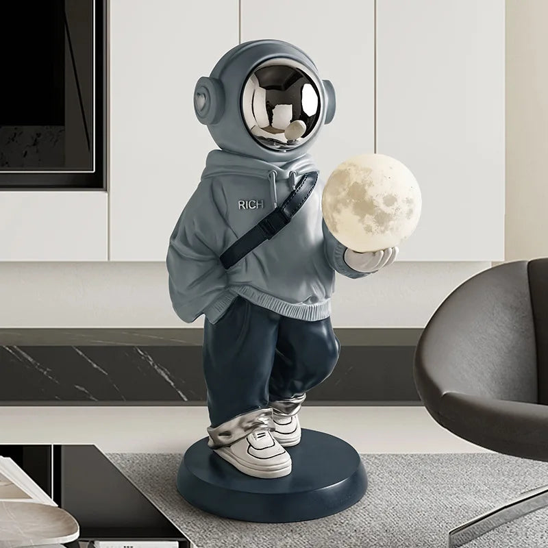 Large Astronaut Statue Floor Ornament Moon Sensor Lamp blue space boy space man