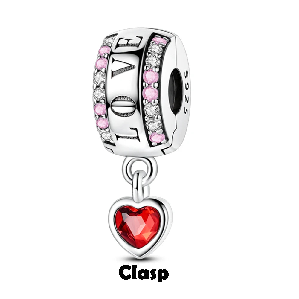 Silver clasp charm with 'LOVE' and heart design on a white background