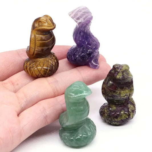 1.5" Crystal Snake Figurine Natural Stone Cobra Statue Hand Carved Gemstone Animal Sculpture Ornament Pure Ember