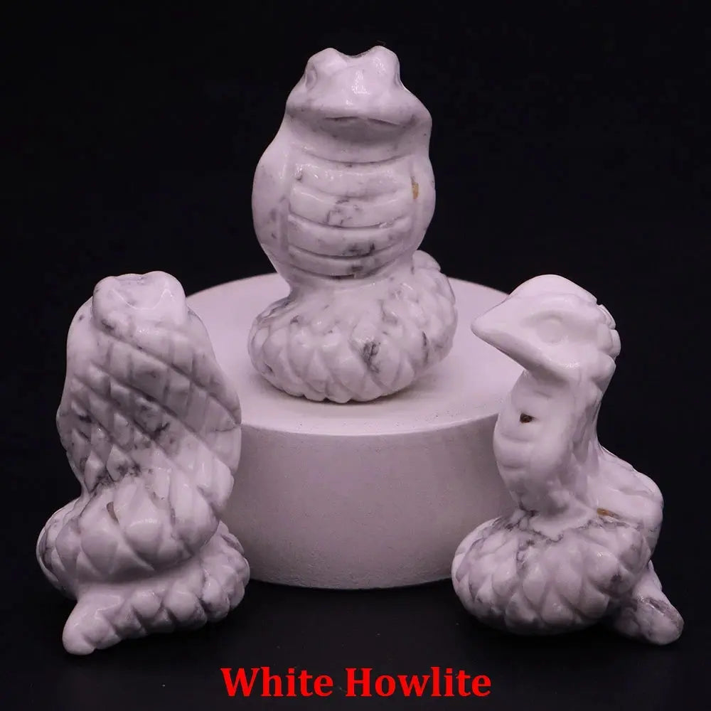1.5" Crystal Snake Figurine Natural Stone Cobra Statue Hand Carved Gemstone Animal Sculpture Ornament Pure Ember