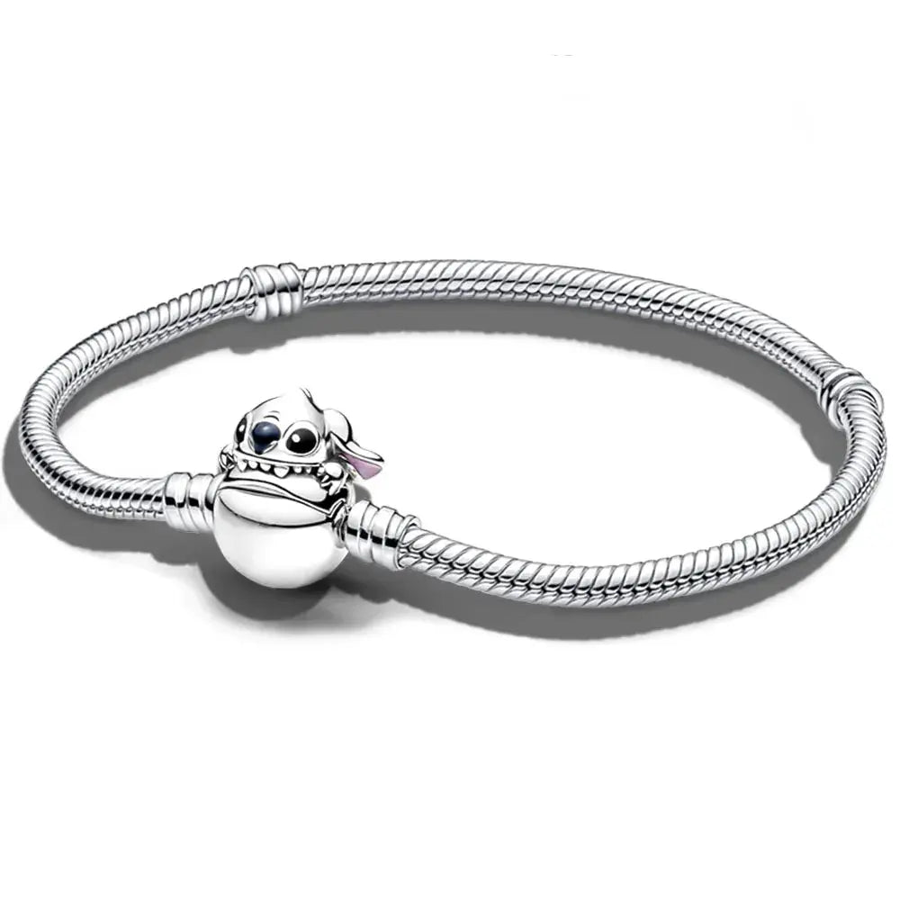 Silver stich Disney bracelet with a unique charm on a white background