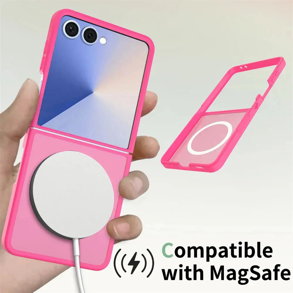 Case For Samsung Galaxy Z Flip 7 Phone Case luxury Support in wireless charging Flip Cover For Samsung Z Flip 6 Phone Cover Pure Ember