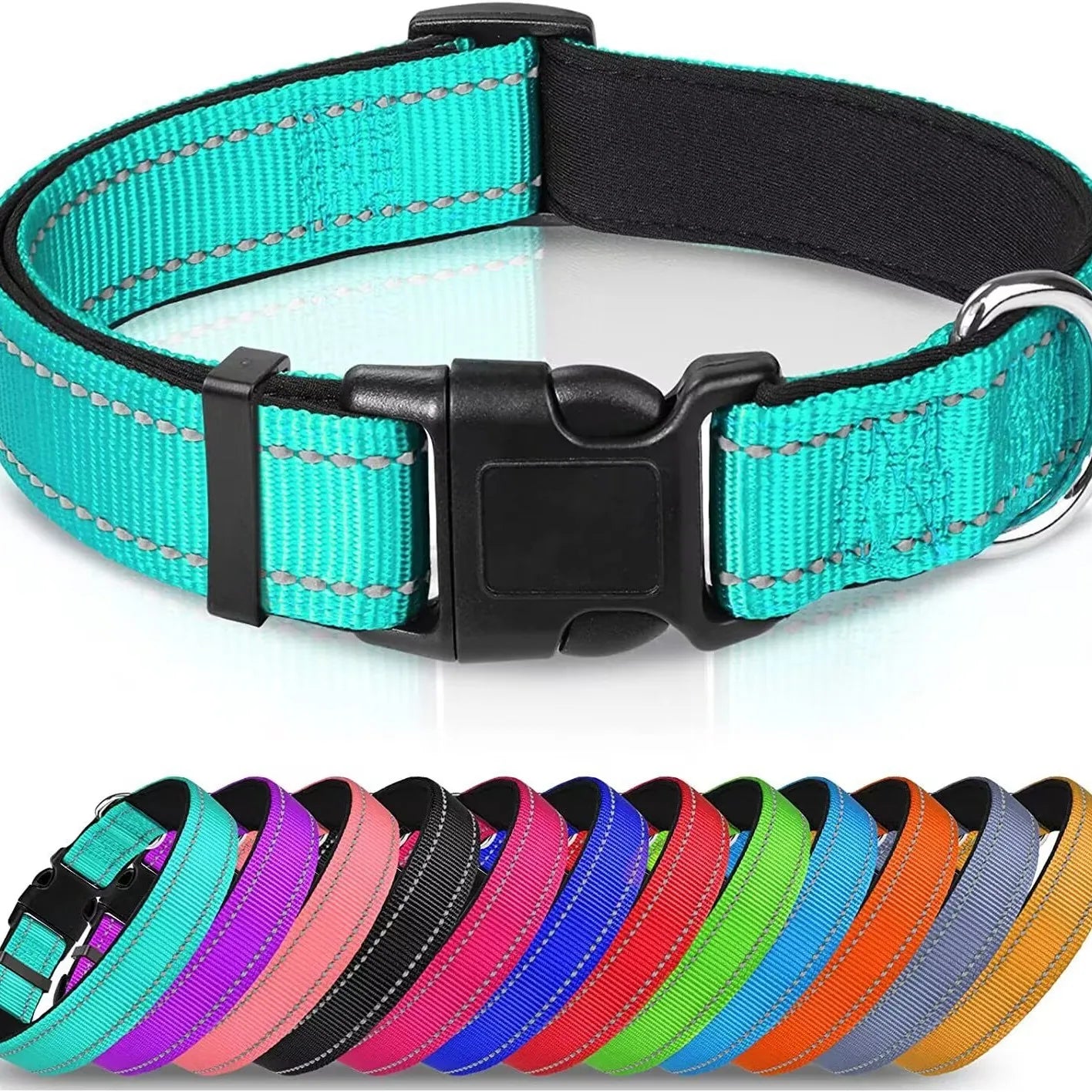 Reflective Dog Collar, Soft Neoprene Medium to Large Dogs, Neck 25-60 Centimetre turquoise