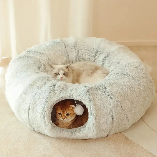 Plush Cat Bed with Tunnel