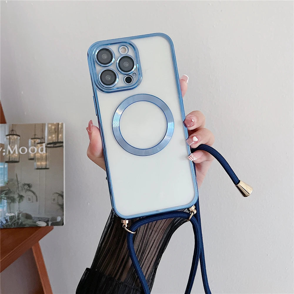 Sierra Blue Magnetic Wireless Charging Cases For iPhone Crossbody Lanyard