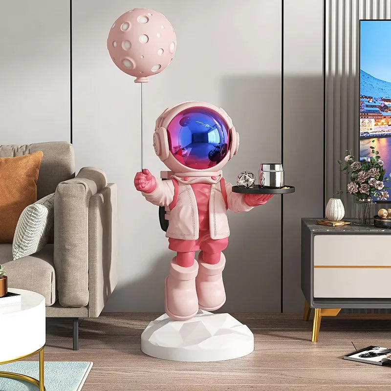 80cm Astronaut Statue with Balloon and Tray pink space girl