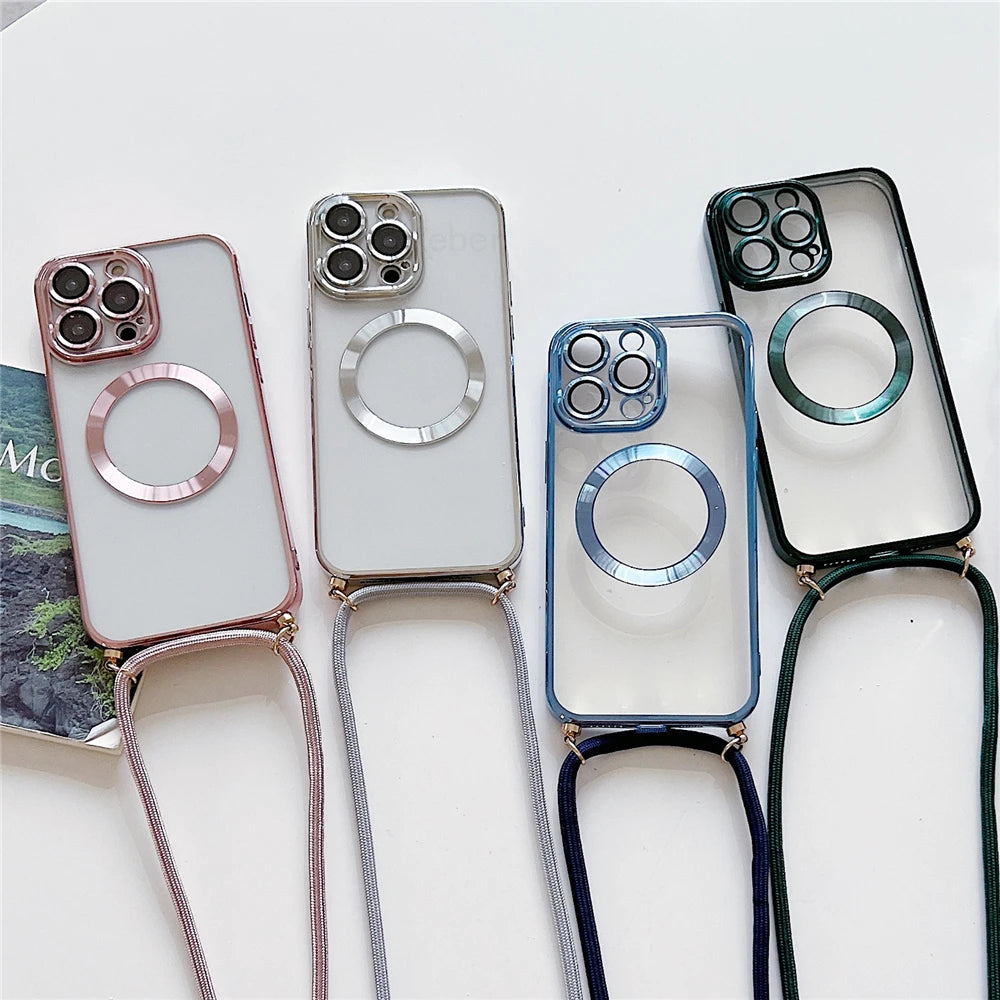 Sierra Blue Magnetic Wireless Charging Cases For iPhone Crossbody Lanyard