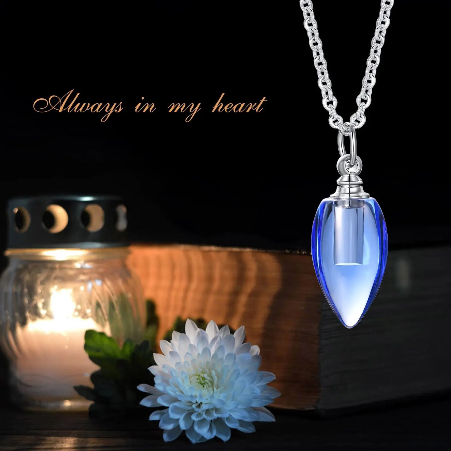 Glass Urn Necklace Pendant for Ashes Teardrop Pendant blue