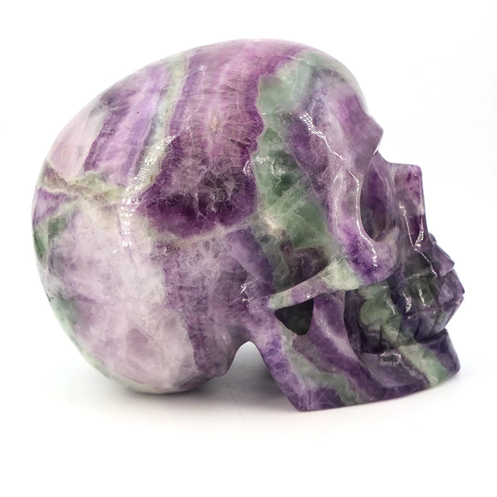 Fluorite Skull Natural Stone Carving Healing Crystal
