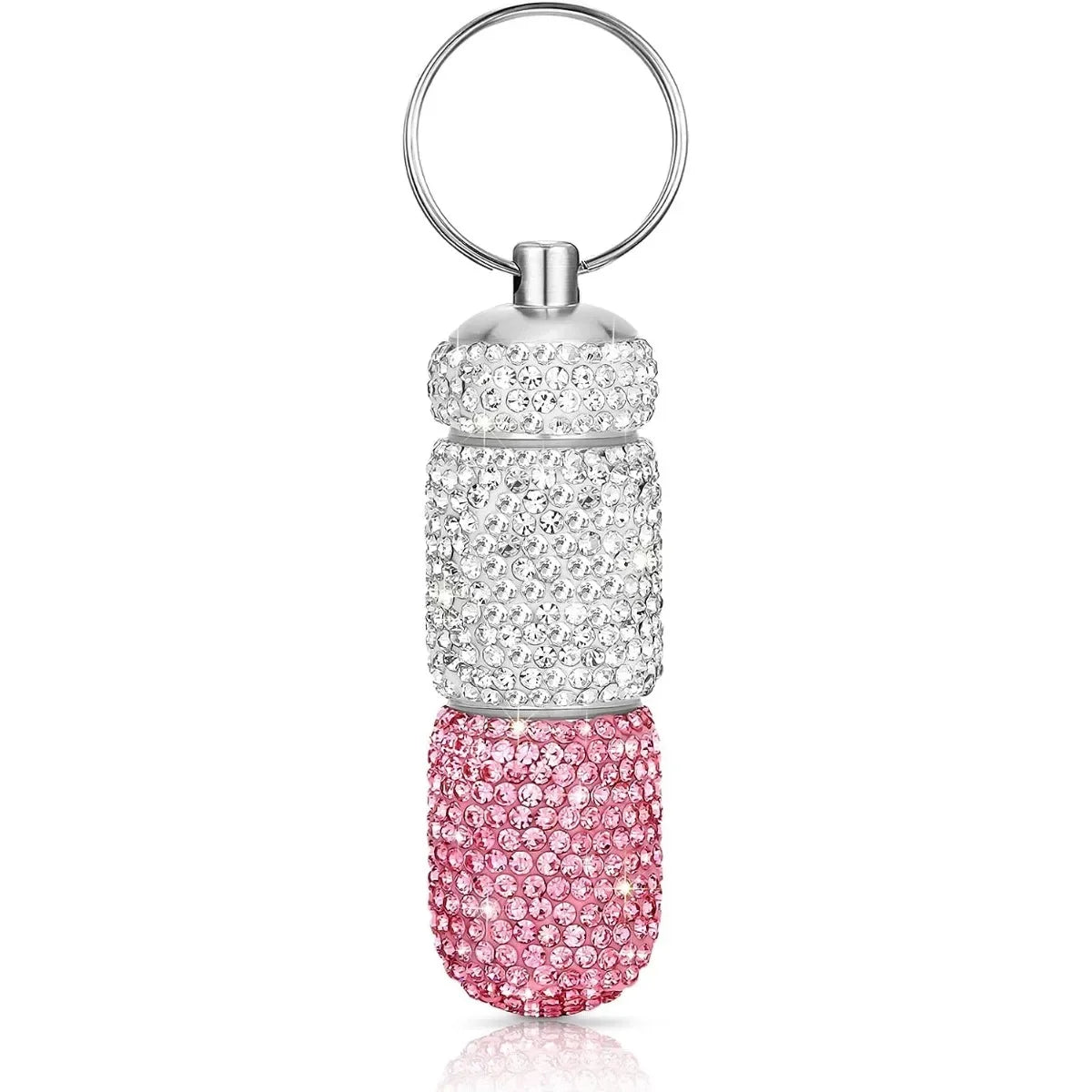 Bling Keychain Pill Box 2 Compartments Small Travel Pill Case Organizer Crystal Diamond Medicine Bottle Pill Bottle Keychain Pure Ember