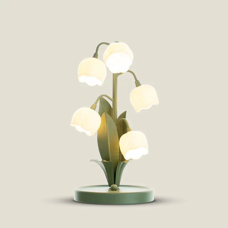 Decorative table lamp with a floral design on a beige background