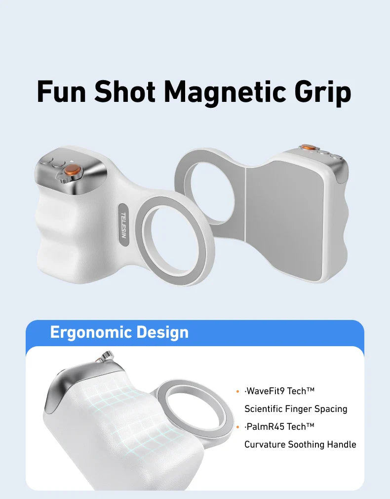 Fun Shot Magnetic Grip with ergonomic design features on a light blue background