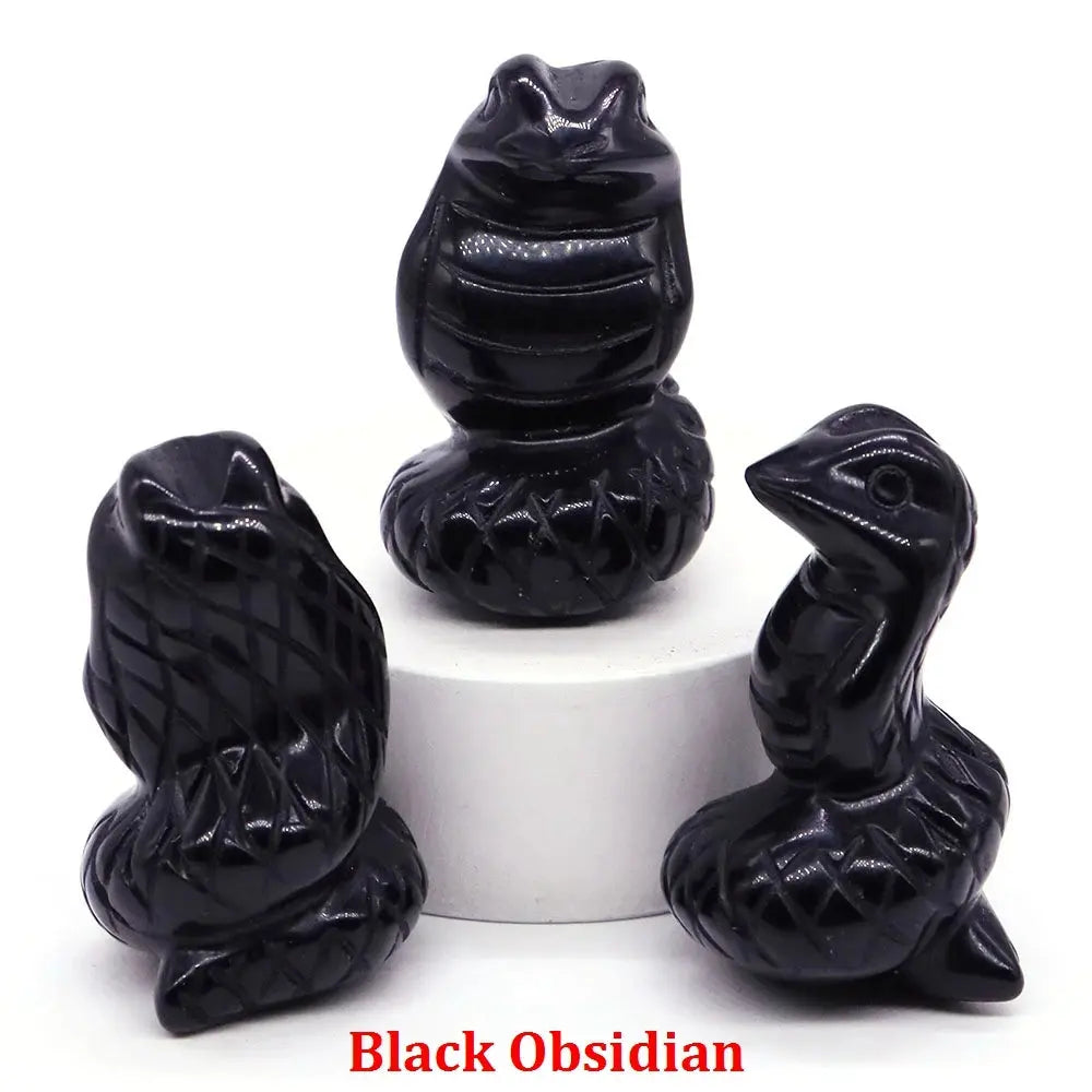 1.5" Crystal Snake Figurine Natural Stone Cobra Statue Hand Carved Gemstone Animal Sculpture Ornament Pure Ember