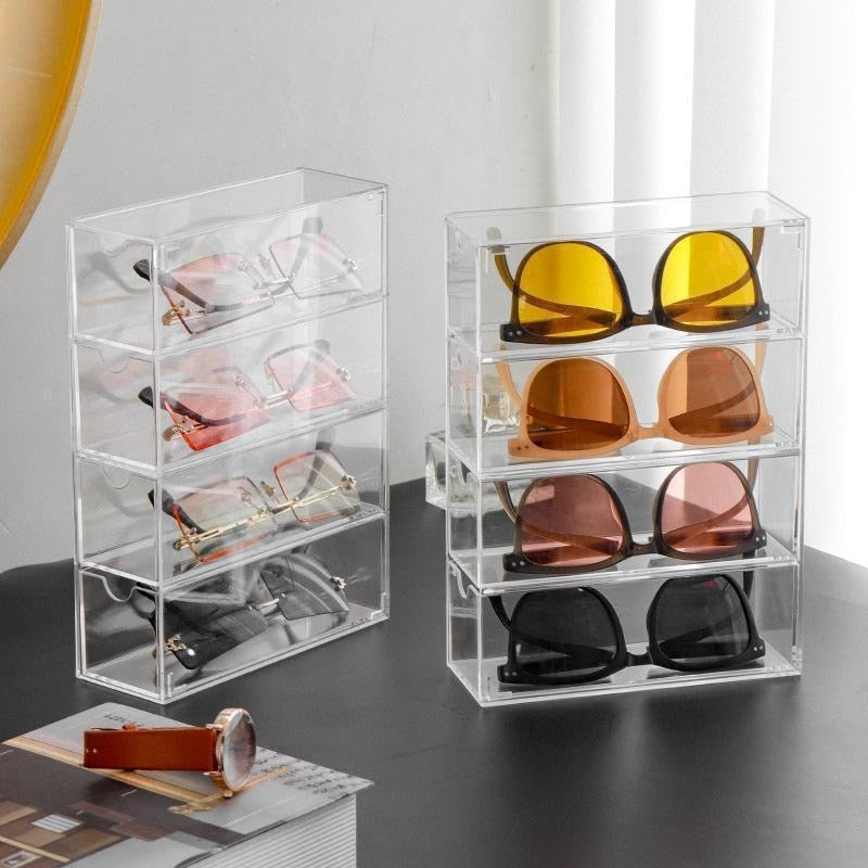 4-layer Plastic Drawer Storage Box Transparent Dustproof Sunglasses Organizer
