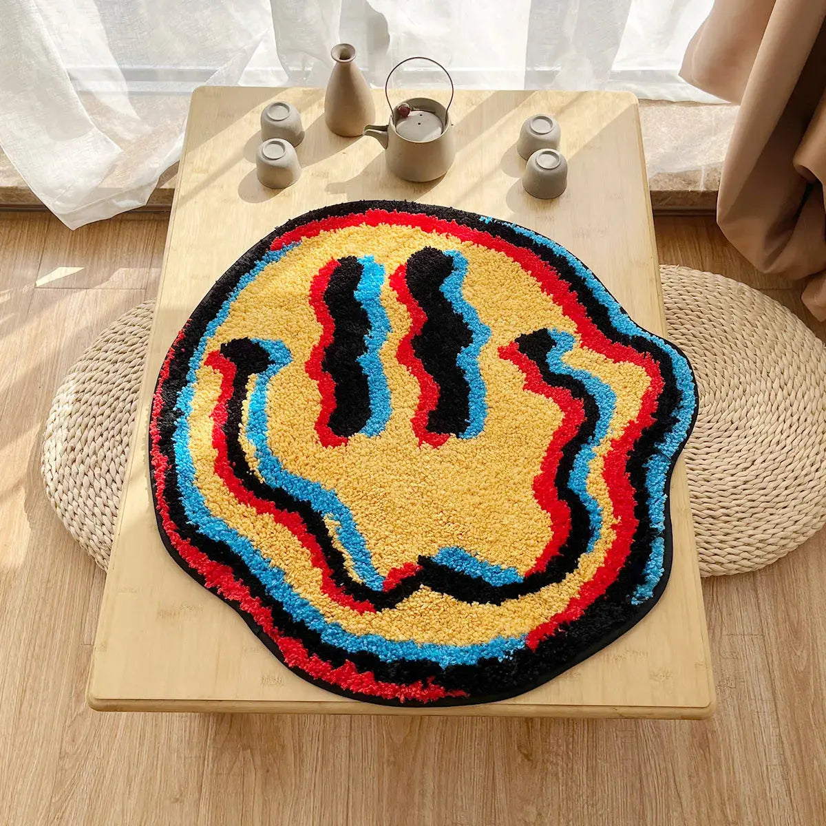 Trippy Smiling Face Rug Handmade Tufted Rug