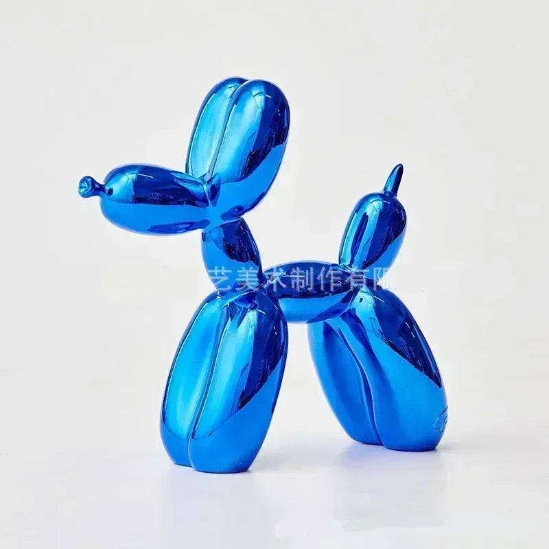 Blue balloon dog sculpture on a white background