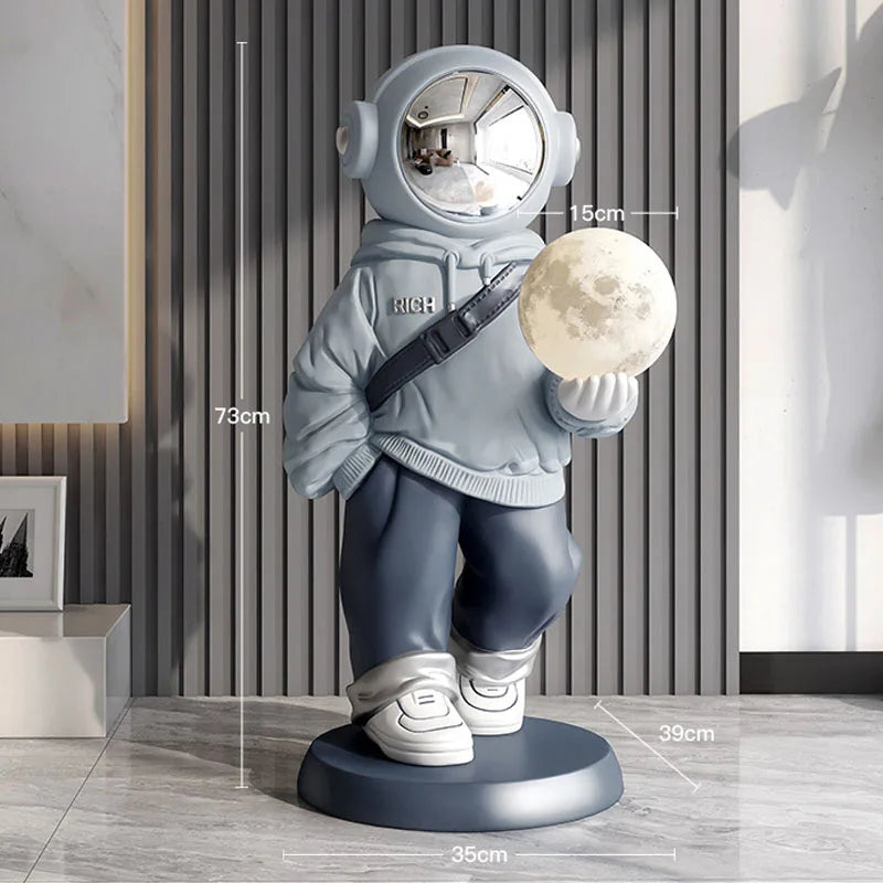 Large Astronaut Statue Floor Ornament Moon Sensor Lamp blue space man 