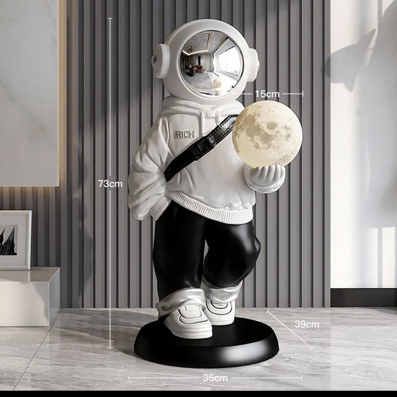 Large Astronaut Statue Floor Ornament Moon Sensor Lamp space man black and white unisex