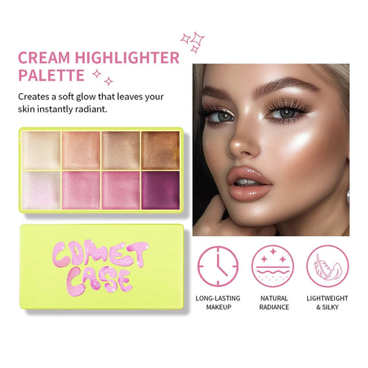 8 Colors Cream Highlighter Palette for Highlight, Blush & Contouring Pure Ember