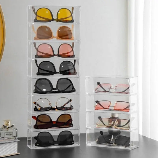 4-layer Plastic Drawer Storage Box Transparent Dustproof Sunglasses Organizer