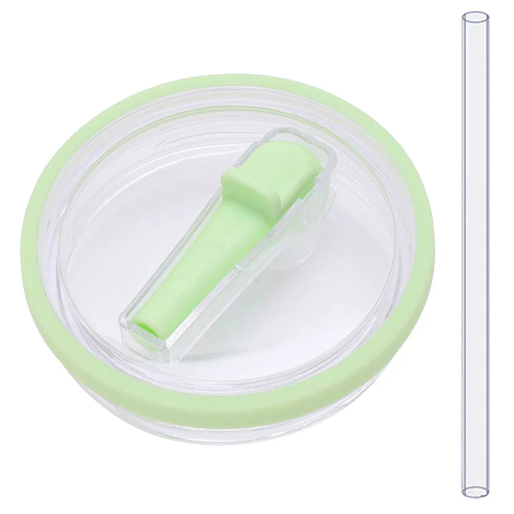 Light green flip straw lid with matching straw, reusable 40 oz tumbler lid replacement for Stanley Quencher