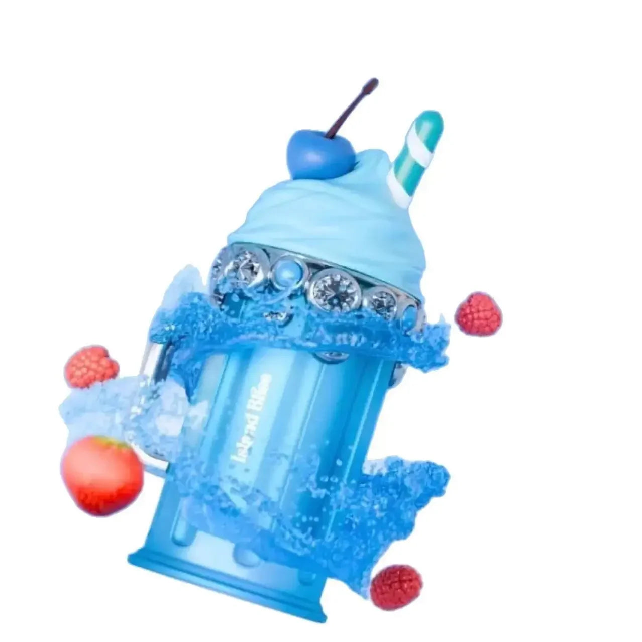 Blue slushie toy with ice cubes and berries on a white background