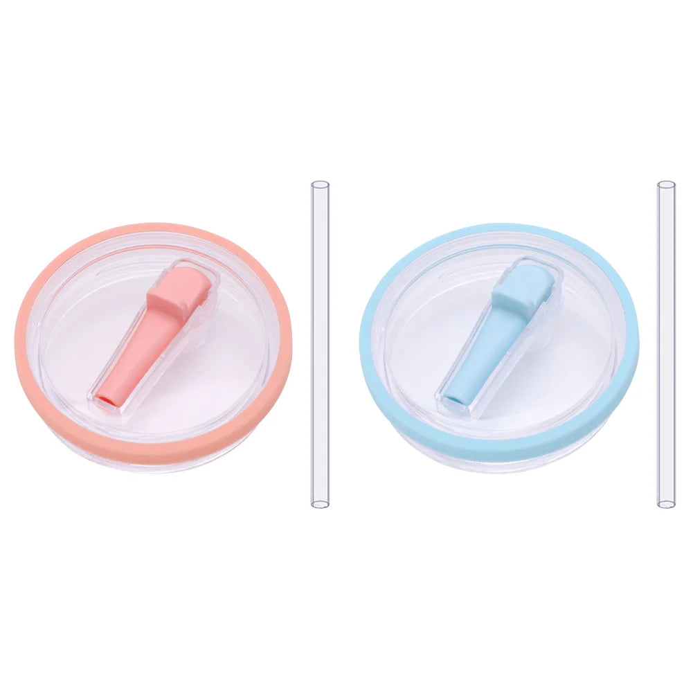 Peach and light blue flip straw lids with straws, reusable 40 oz tumbler lid replacements for Stanley Quencher