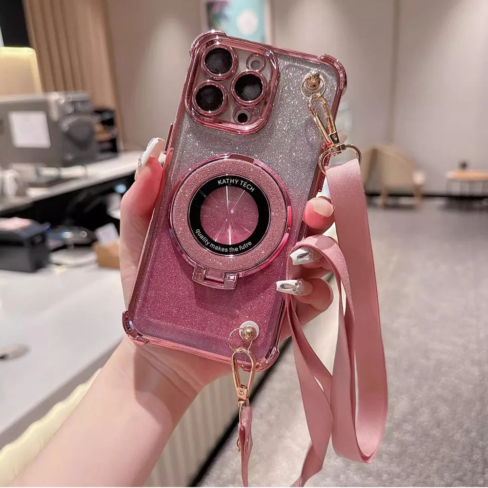 Shockproof Glitter Lanyard Case For iPhone