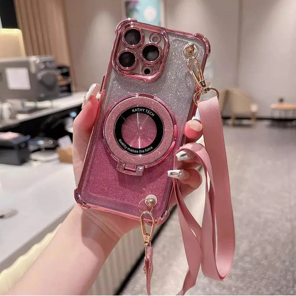 Shockproof Glitter Lanyard Case For iPhone Pure Ember