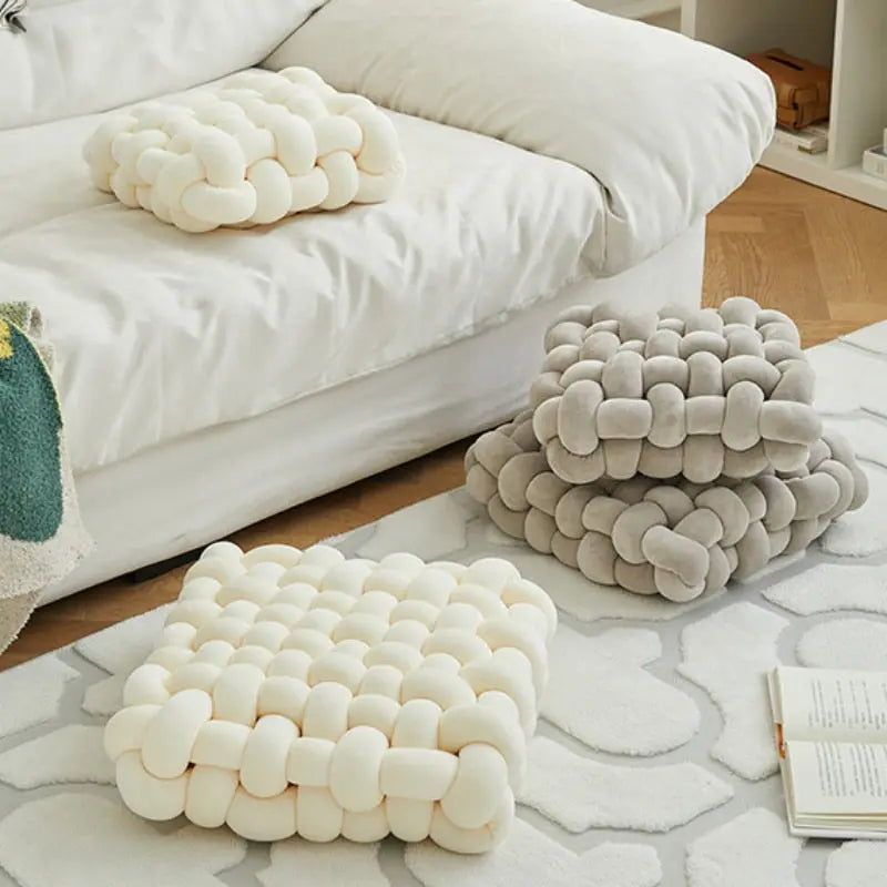 White & Klein Blue Soft Lumbar Pillow Hand-woven Knotted