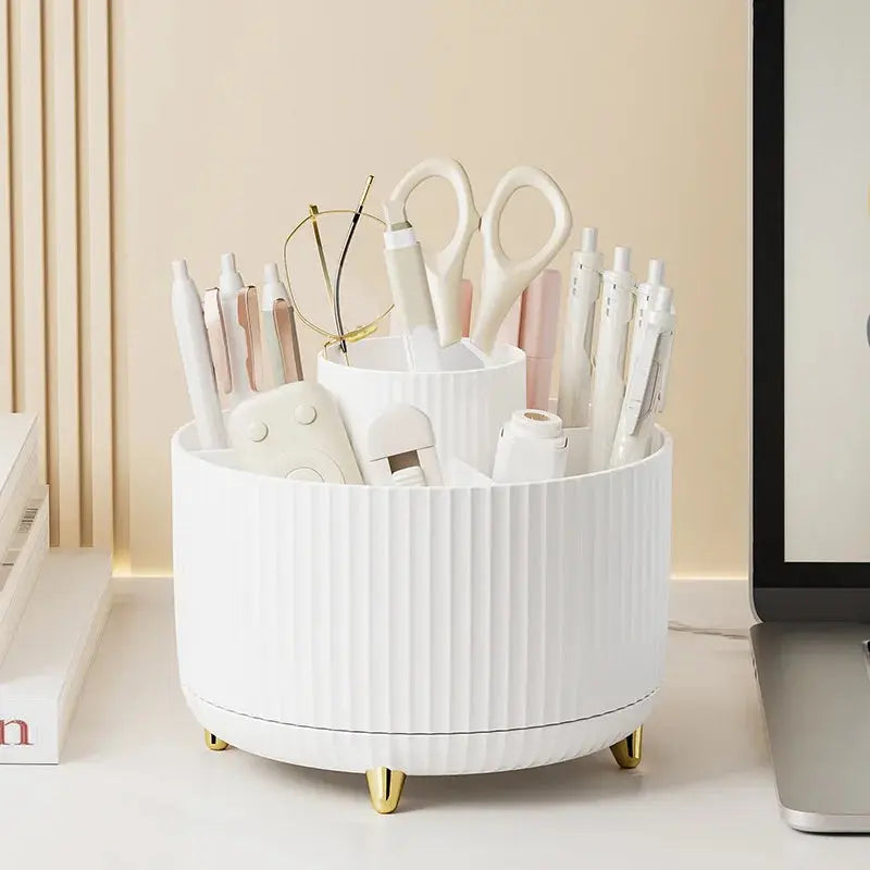 360 Rotating Makeup Cosmetic Organizer Large Capacity white