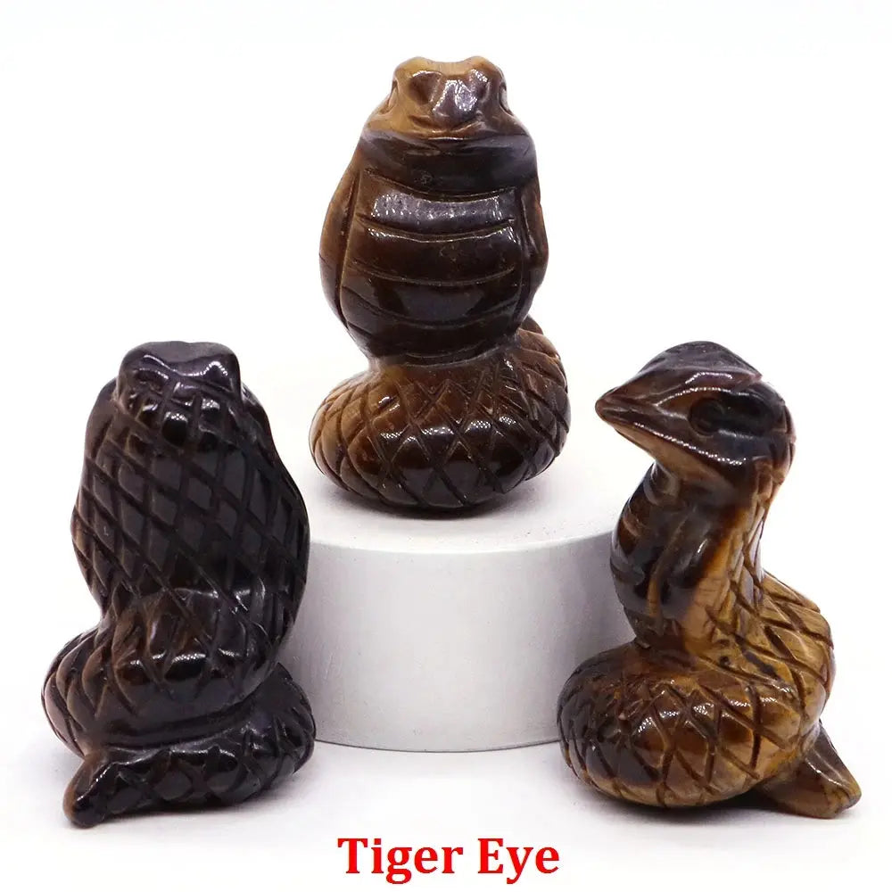 1.5" Crystal Snake Figurine Natural Stone Cobra Statue Hand Carved Gemstone Animal Sculpture Ornament Pure Ember