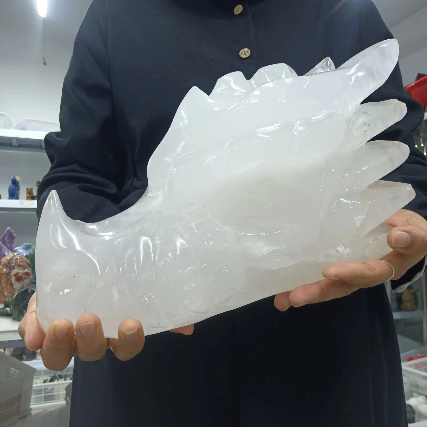 Magical Natural White Quartz Dragon Skull fung shui