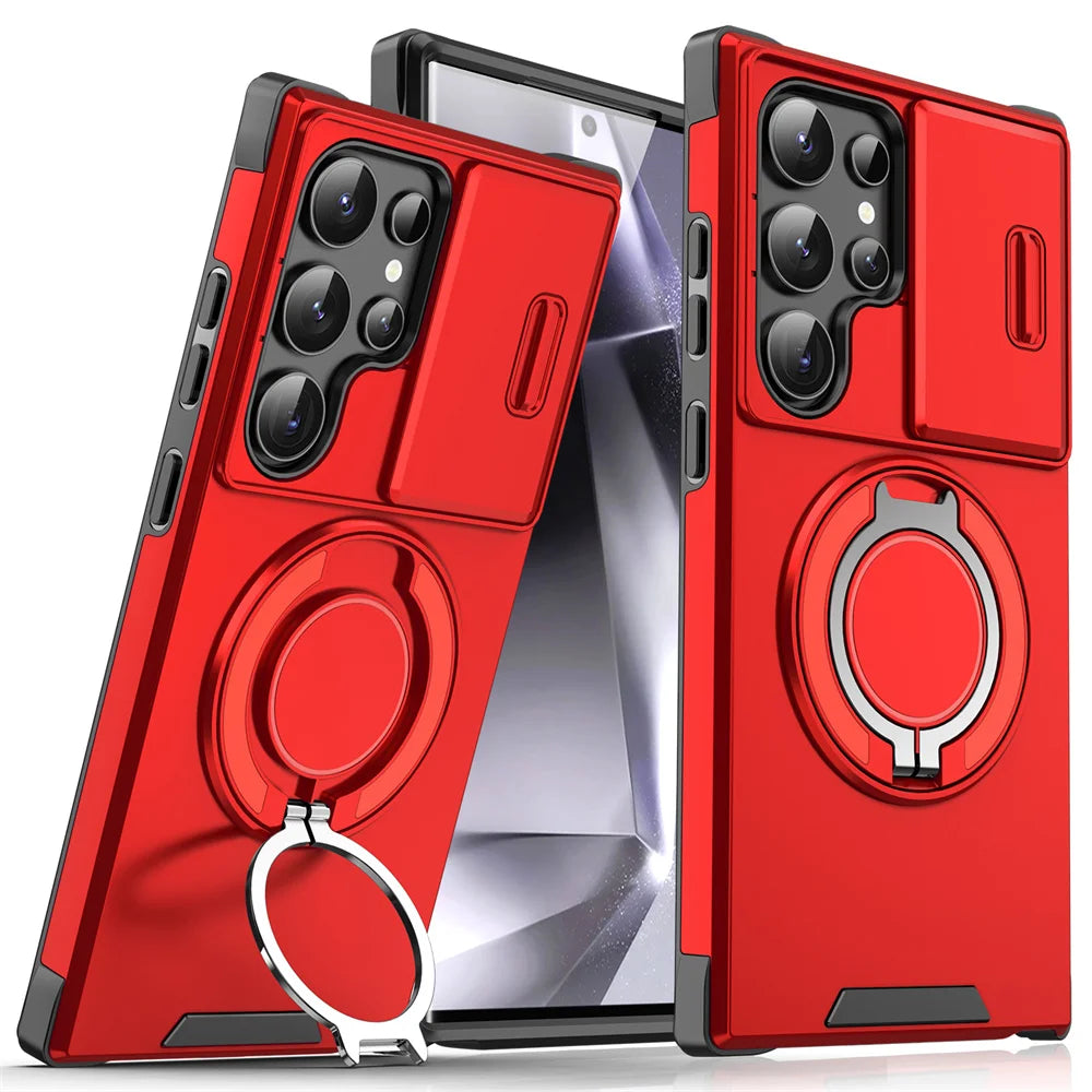 Red phone case with ring holder on a white background