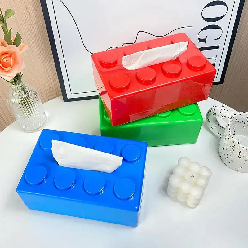 Lego Tissue Box blue green and red boxes